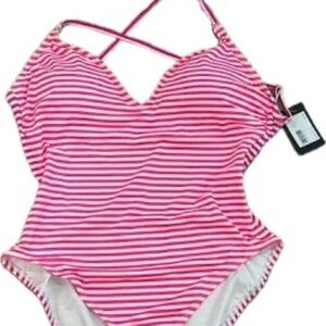 NWT Kate Spade Pink and White Stripe One Piece Swimsuit sz L